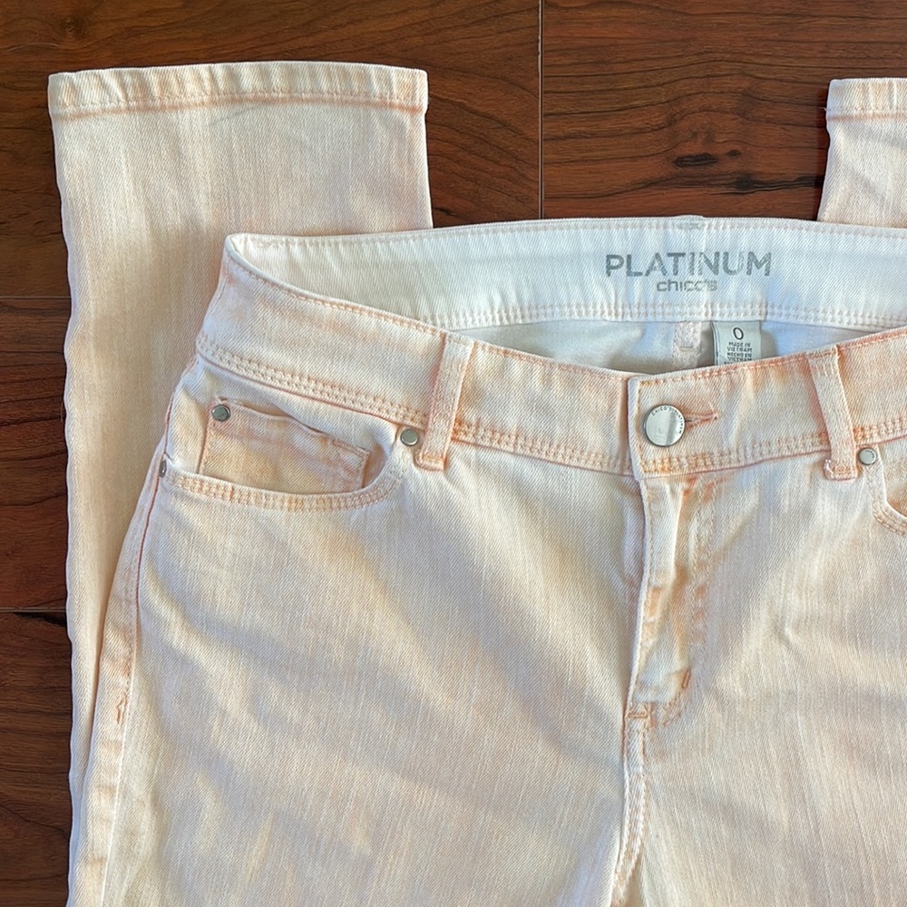 Chico's Peach Color Rhinestone Skinny Mid Rise Jeans - Picture 2 of 7